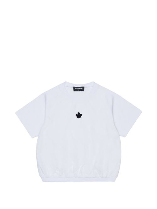 T-shirt bambina Dsquared2 bianca con logo e dettaglio fondo elastico Dsquared Kids | DQ3450D0AJ1DQ100